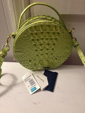 Brahmin Croc-Embossed Round Crossbody Bag in Lime Green